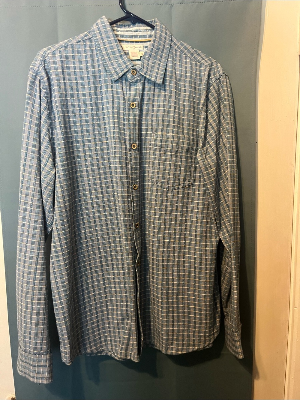 Carbon 2 Cobalt plaid blue cotton long sleeve button-up shirt